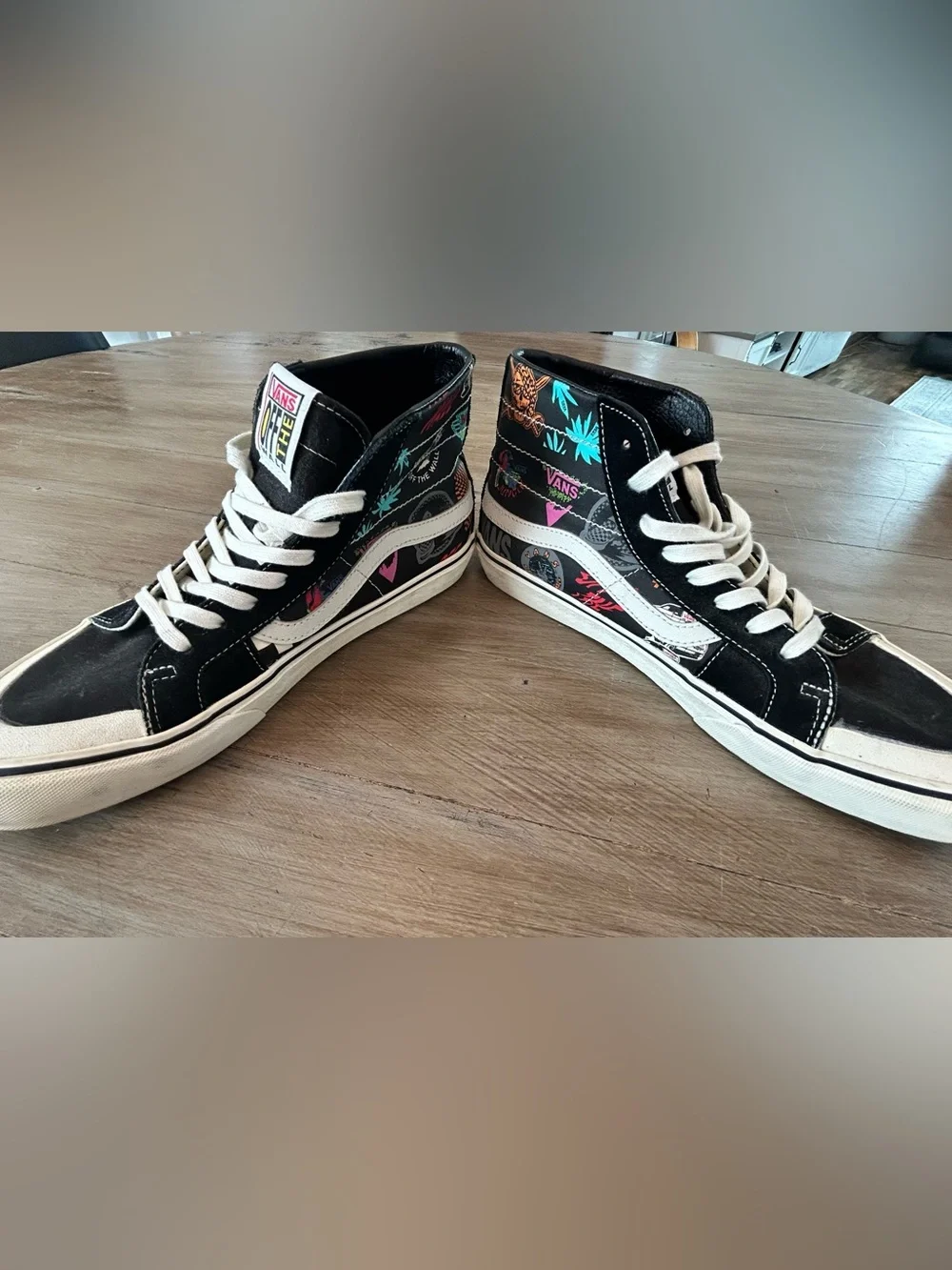 Vans Black & White High-Top Sneakers with Neon Graphic Panels